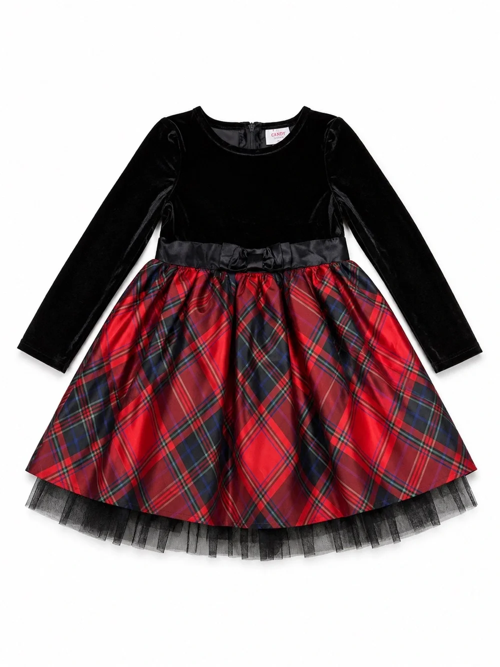 Carter's Black Velvet Bodice with Red Plaid Skirt Holiday Dress